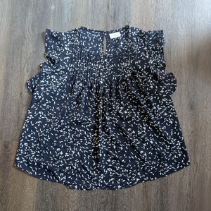 MELLODAY Women's Large Blouse, Dark Blue w/Light Tan Leaves